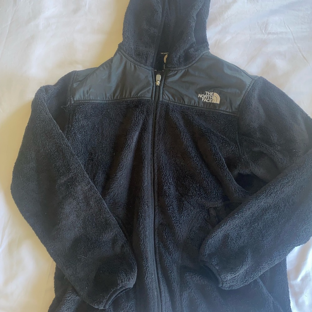 Black Fuzzy North Face Jacket